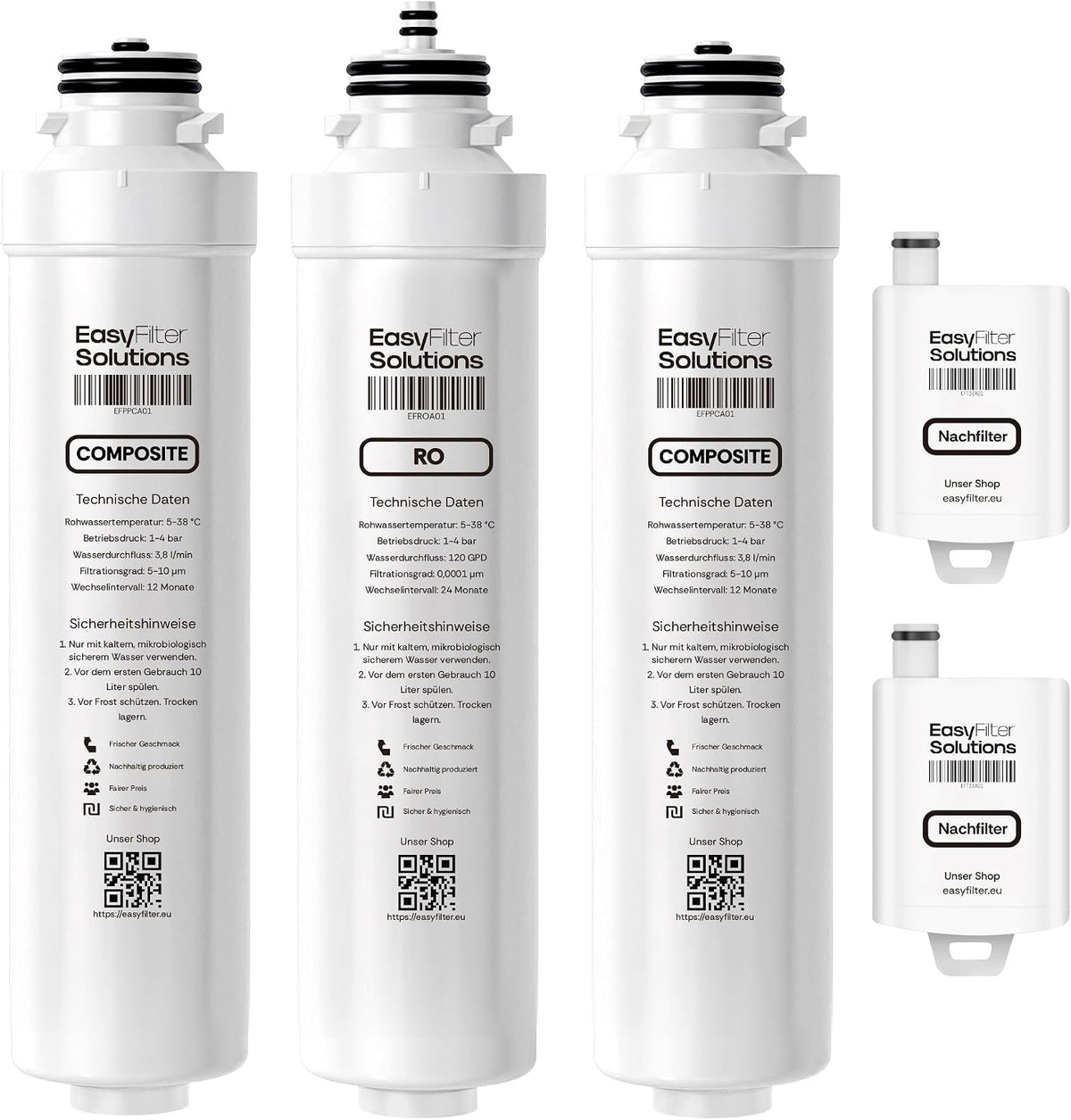EasyFilter Filtersatz 2x Composite + RO + 2x Hygienenachfilter für Aqua-Global Mini Touch/Flexible Touch (Alle Modelljahre)