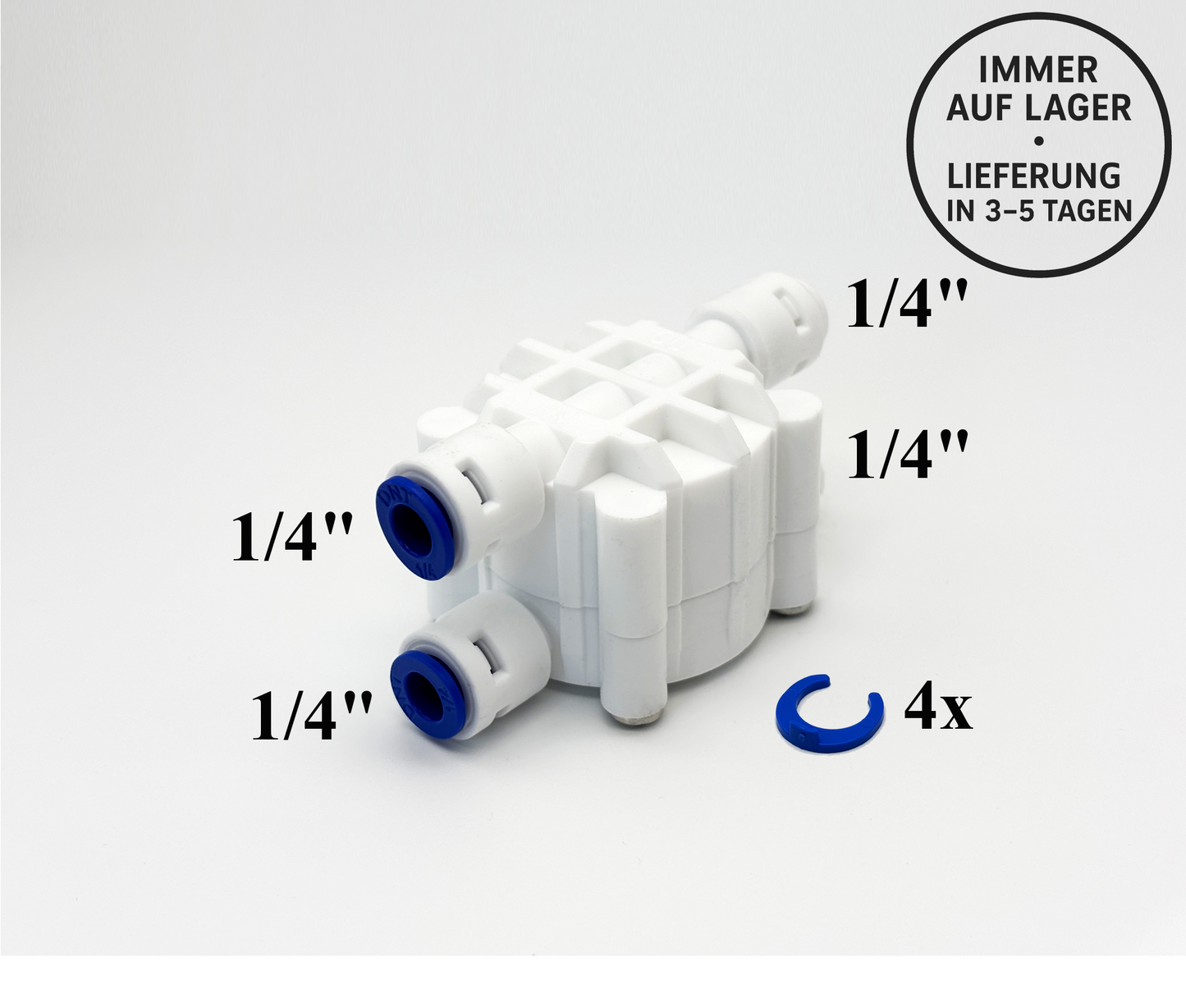 4 Wege 1/4" Port Auto Abschaltventil für Umkehrosmose Quick&Easy, Kleinmengen