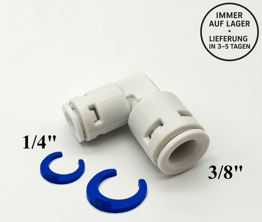 L - Steckverbinder Schlauchverbinder 1/4" - 3/8" für Umkehrosmose Quick&Easy, Kleinmengen