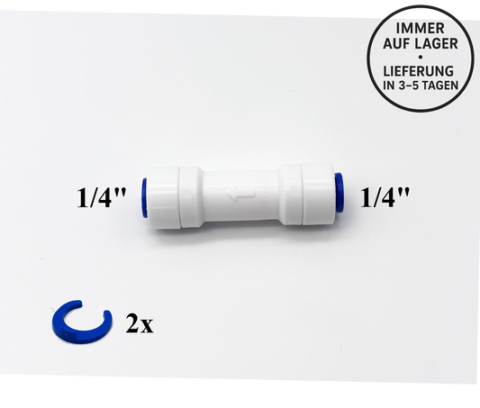 Steckverbinder mit Rückschlagvent 1/4"-1/4" für Umkehrosmose Quick&Easy, Kleinmengen