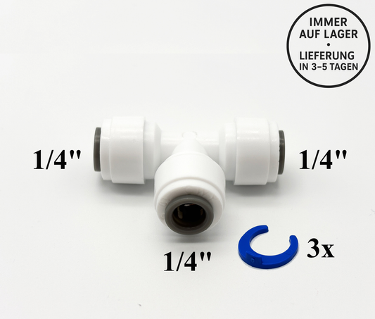 T - Steckverbinder 1/4" - 1/4" - 1/4" Schlauchverbinder für Umkehrosmose Quick&Easy, Kleinmengen