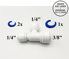 T - Steckverbinder 1/4" - 1/4" - 3/8" Schlauchverbinder für Umkehrosmose Quick&Easy, Kleinmengen