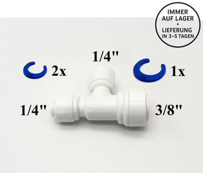 T - Steckverbinder 1/4" - 1/4" - 3/8" Schlauchverbinder für Umkehrosmose Quick&Easy, Kleinmengen