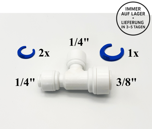 T - Steckverbinder 1/4" - 1/4" - 3/8" Schlauchverbinder für Umkehrosmose Quick&Easy, Kleinmengen