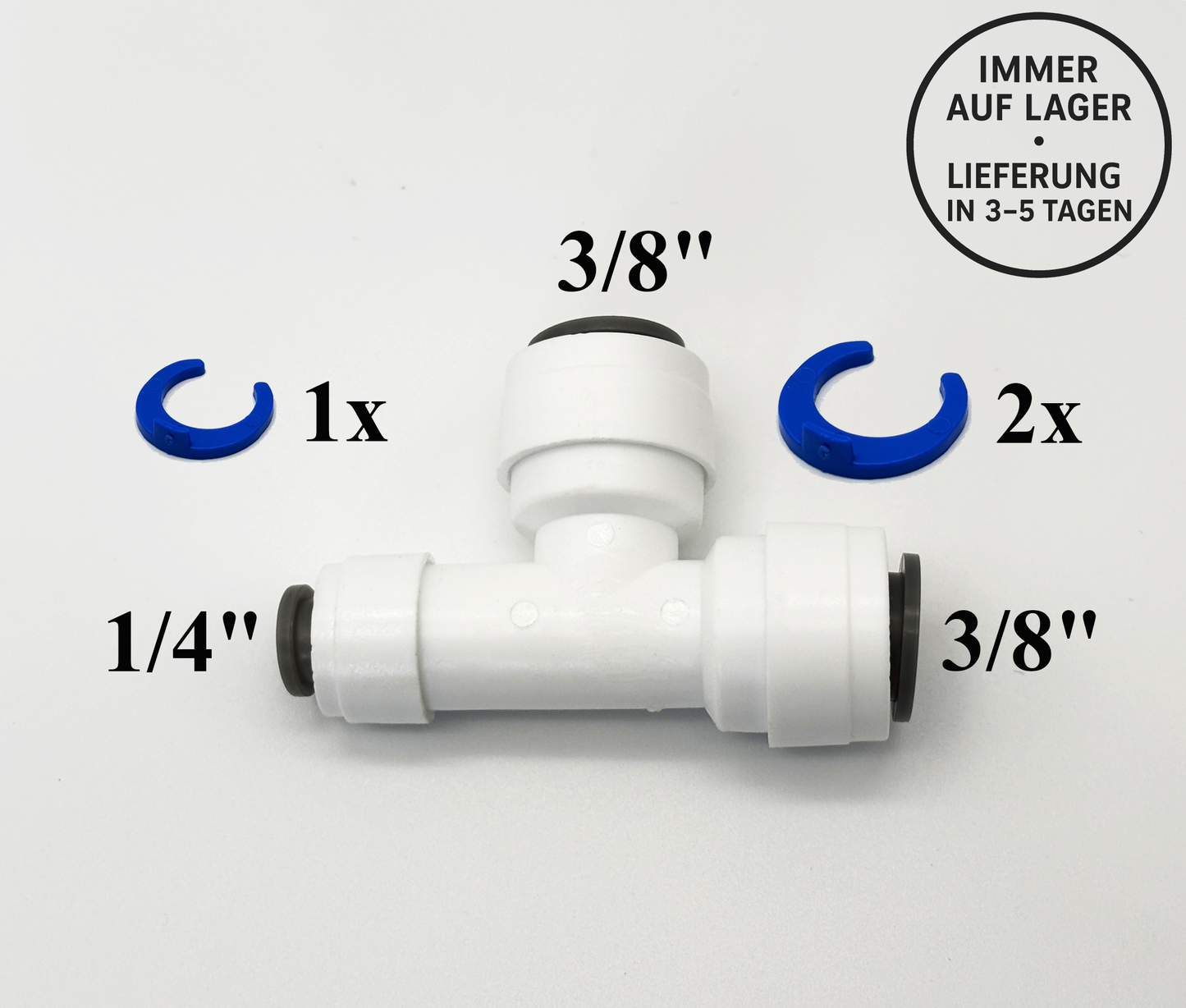 T - Steckverbinder 1/4" - 3/8" - 3/8" Schlauchverbinder für Umkehrosmose Quick&Easy, Kleinmengen