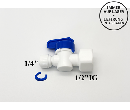 Spülventil Steckverbinder 1/4" x 1/2"IG Umkehrosmose, Kleinmengen