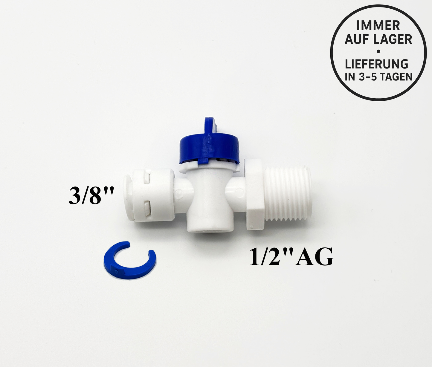 Spülventil Steckverbinder 3/8" x 1/2"AG Umkehrosmose, Kleinmengen