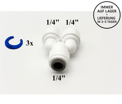 3 - Wege Y - Steckverbinder 1/4" - 1/4" - 1/4" Umkehrosmose Quick&Easy, Kleinmengen