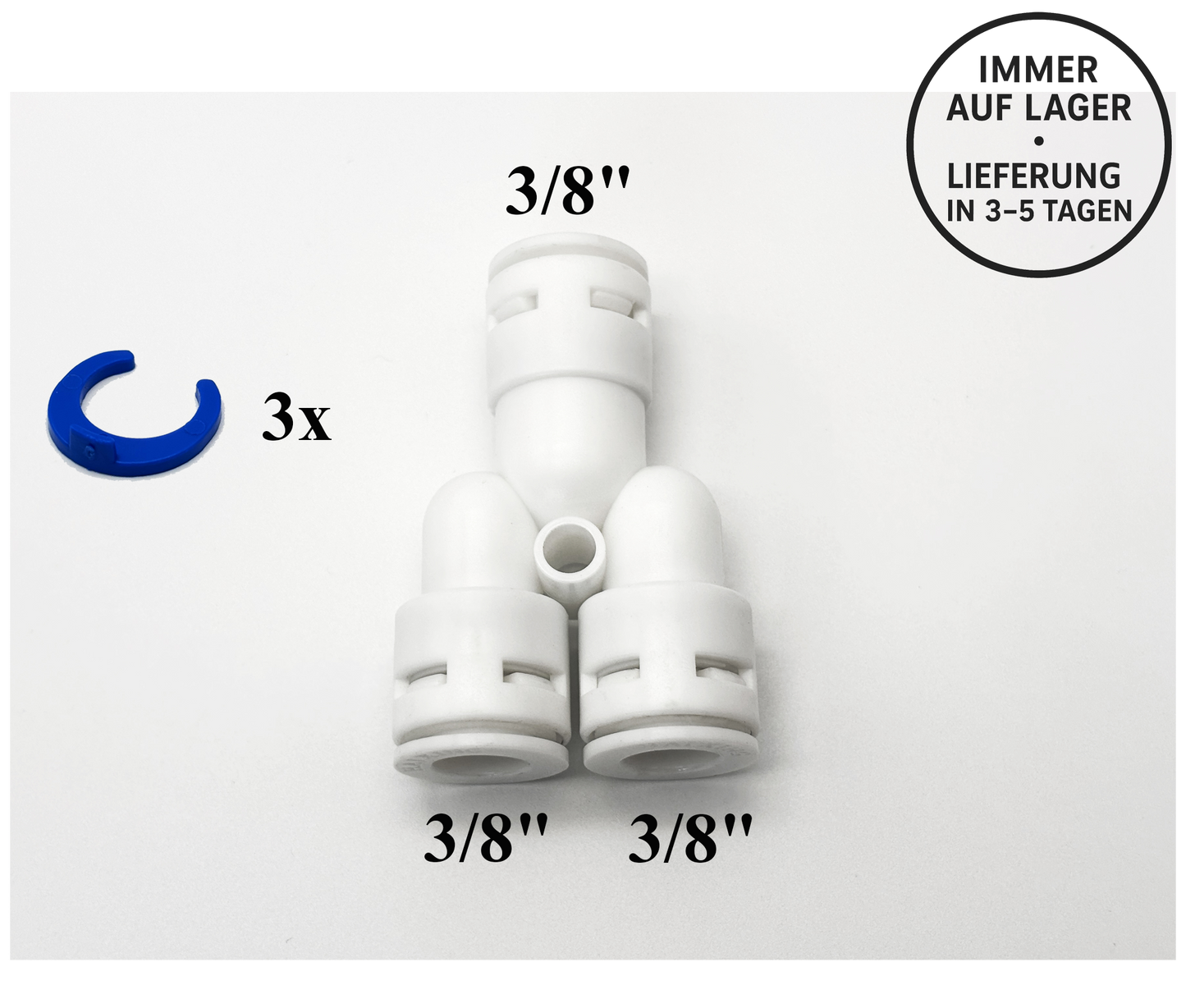 3 - Wege Y - Steckverbinder 3/8" - 3/8" - 3/8" Umkehrosmose Quick&Easy, Kleinmengen