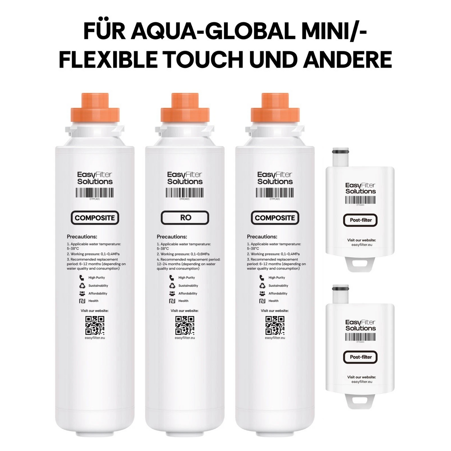EasyFilter Original 2x Composite + RO + 2x Hygienenachfilter für aqua-global wasserbar