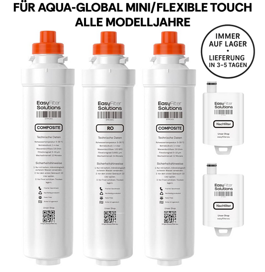 EasyFilter Filtersatz 2x Composite + RO + 2x Hygienenachfilter für Aqua-Global Mini Touch/Flexible Touch (Alle Modelljahre)
