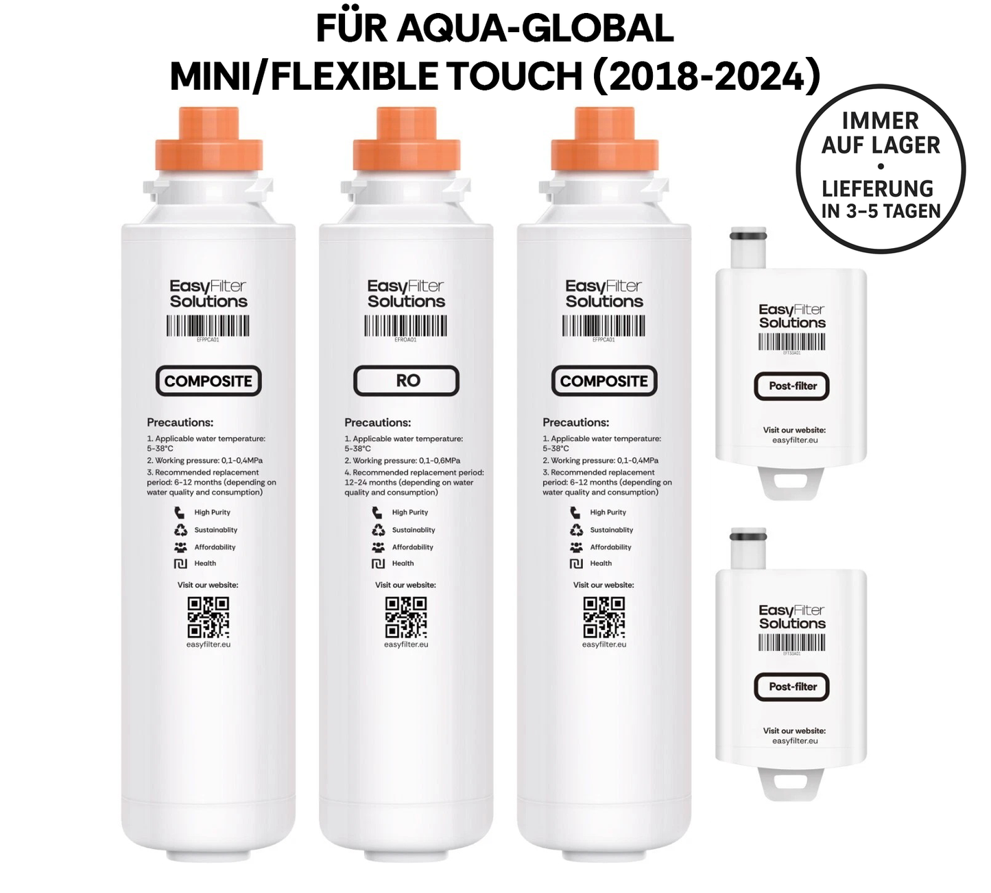 EasyFilter Original 2x Composite + RO + 2x Hygienenachfilter für aqua-global wasserbar (2018-2024)