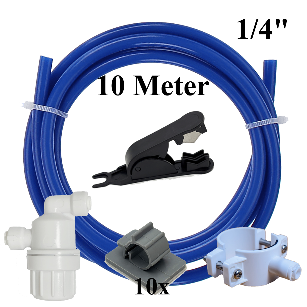 1/4" 10m Schlauch blau + Schneider+ Vorfilter+Schelle+ 10 Klemmen Set für Umkehrosmose