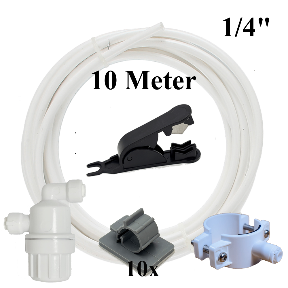 1/4" 10m Schlauch weiß + Schneider+ Vorfilter+Schelle+ 10 Klemmen Set für Umkehrosmose